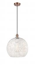  516-1P-AC-G1216-14WM - White Mouchette - 1 Light - 14 inch - Antique Copper - Cord Hung - Pendant