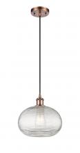  516-1P-AC-G555-10CL - Ithaca - 1 Light - 10 inch - Antique Copper - Cord hung - Mini Pendant