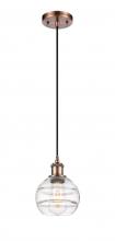  516-1P-AC-G556-6CL - Rochester - 1 Light - 6 inch - Antique Copper - Cord hung - Mini Pendant