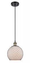  516-1P-BAB-G121-8CBK - Farmhouse Chicken Wire - 1 Light - 8 inch - Black Antique Brass - Cord hung - Mini Pendant