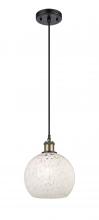  516-1P-BAB-G1216-8WM - White Mouchette - 1 Light - 8 inch - Black Antique Brass - Cord Hung - Mini Pendant