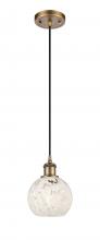  516-1P-BB-G1216-6WM - White Mouchette - 1 Light - 6 inch - Brushed Brass - Cord Hung - Mini Pendant