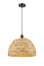  516-1P-OB-RBD-16-NAT - Woven Rattan - 1 Light - 16 inch - Oil Rubbed Bronze - Mini Pendant