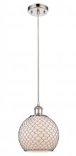  516-1P-PN-G121-8CBK - Farmhouse Chicken Wire - 1 Light - 8 inch - Polished Nickel - Cord hung - Mini Pendant