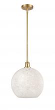  516-1S-SG-G1216-12WM - White Mouchette - 1 Light - 12 inch - Satin Gold - Mini Pendant