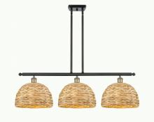  516-3I-BAB-RBD-12-NAT - Woven Rattan - 3 Light - 39 inch - Black Antique Brass - Multi Pendant