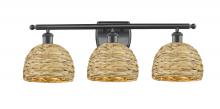  516-3W-BK-RBD-8-NAT - Woven Rattan - 3 Light - 28 inch - Matte Black - Bath Vanity Light