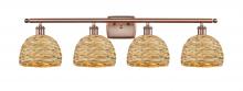  516-4W-AC-RBD-8-NAT - Woven Rattan - 4 Light - 38 inch - Antique Copper - Bath Vanity Light