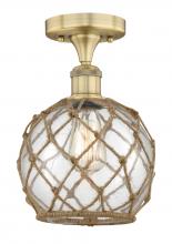  616-1F-BB-G122-8RB - Farmhouse Rope - 1 Light - 8 inch - Brushed Brass - Semi-Flush Mount