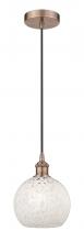  616-1P-AC-G1216-8WM - White Mouchette - 1 Light - 8 inch - Antique Copper - Cord Hung - Mini Pendant