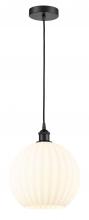  616-1P-BK-G1217-12WV - White Venetian - 1 Light - 12 inch - Matte Black - Cord Hung - Mini Pendant