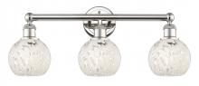  616-3W-PN-G1216-6WM - White Mouchette - 3 Light - 24 inch - Polished Nickel - Bath Vanity Light