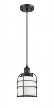  916-1P-BK-G51-CE - Bell Cage - 1 Light - 5 inch - Matte Black - Cord hung - Mini Pendant