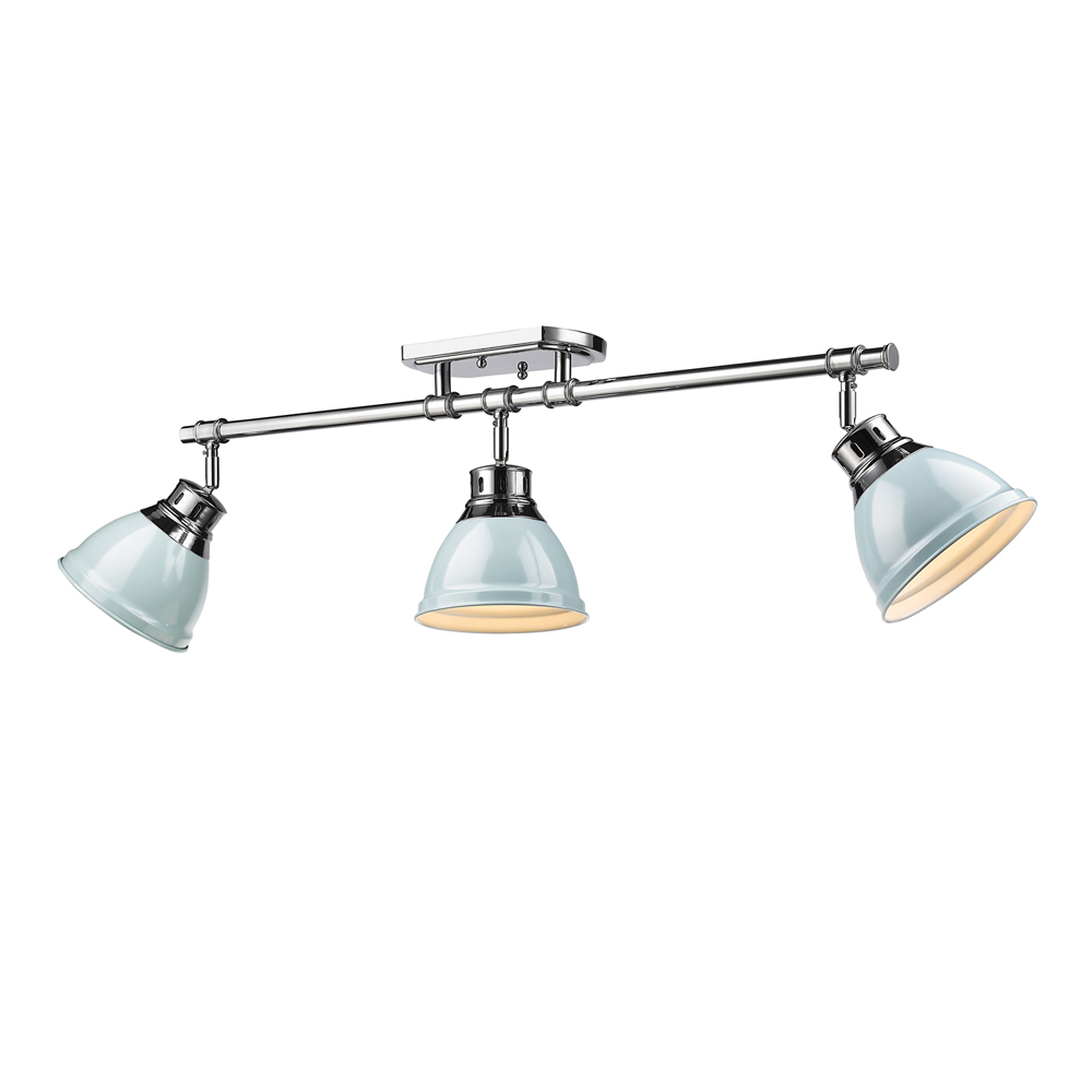 Duncan 3-Light Semi-Flush - Track Light in Chrome with Seafoam