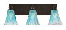  1163-ES-725 - Edge 3 Light Bath Bar, Espresso Finish, 5.5" Fluted Teal Crystal Glass