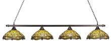  804-BRZ-946 - Four Light Bronze Amber Dragonfly Tiffany Glass Island Light