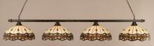  804-BRZ-997 - Four Light Bronze Roman Jewel Tiffany Glass Island Light