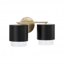  153021RK-549 - 2-Light Cylindrical Metal Vanity in Matte Black with Matte Brass Interior and Seeded Glass