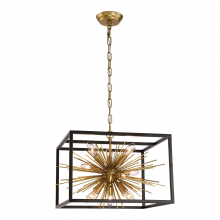  CD10172-10-AGB+MBK - 10-Light Modern Square Incased Aged Brass Sputnik Pendant