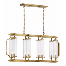  CD10227-8-AGB - 8-Light 40" Linear Aged Brass Fluted Glass Chandelier