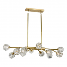  CD10311-12-AGB - 12-Light 35" Modern Sputnik Aged Brass Crystal Linear Chandelier