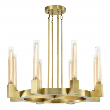  CD10359-8-AGB - 8-Light 32" Aged Brass Wheel Styled Glass Chandelier