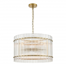  CD10399-12-AGB - 12-Light Fluted Glass Panel Aged Brass Drum Pendant Light