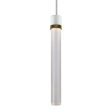  P11702-LED-MW-K-AGB-G4 - 3" LED 3CCT Cylindrical Pendant Light, 18" Fluted Glass and Matte White with Aged Brass Fini