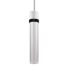  P11702-LED-MW-K-SBB-G3 - 3" LED 3CCT Cylindrical Pendant Light, 12" Fluted Glass and Matte White with Black Finish