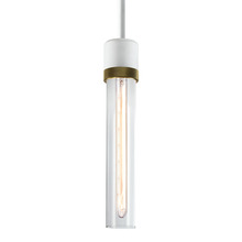  P11706-E26-MW-K-AGB-G1 - 3" E26 Cylindrical Pendant Light, 12" Clear Glass and Matte White with Brass Finish