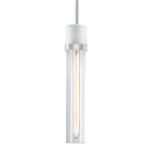  P11706-E26-MW-K-PN-G1 - 3" E26 Cylindrical Pendant Light, 12" Clear Glass and Matte White with Nickel Finish