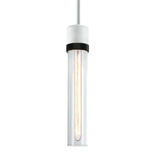  P11706-E26-MW-K-SBB-G1 - 3" E26 Cylindrical Pendant Light, 12" Clear Glass and Matte White with Black Finish