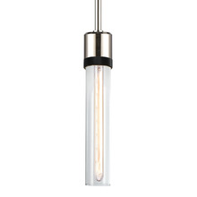  P11707-E26-PN-K-SBB-G1 - 3" E26 Cylindrical Pendant Light, 12" Clear Glass and Polished Nickel with Black Finish