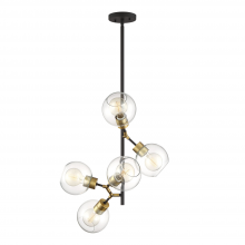  P30076-5-PB+MBK - 5-Light 42" Polished Brass Vertical Globe Pendant