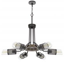  FX-3754-6 - 60W X 6 Savona Pine Wood/Metal Chandelier with Double Layer Glass/Metal Mesh Shade