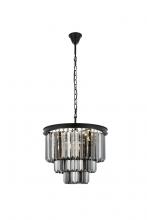  1231D20MB-SS/RC - Sydney 9 Light Matte Black Chandelier Silver Shade (Grey) Royal Cut Crystal