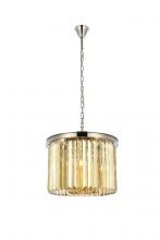  1238D20PN-GT/RC - Sydney 6 Light Polished Nickel Pendant Golden Teak (Smoky) Royal Cut Crystal