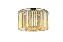  1238F26PN-GT/RC - Sydney 8 Light Polished Nickel Flush Mount Golden Teak (Smoky) Royal Cut Crystal