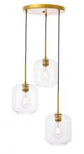  LD2274BR - Collier 3 Light Brass and Clear Glass Pendant