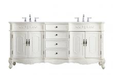  VF10172DAW-VW - 72 Inch Double Bathroom Vanity in Antique White with Ivory White Engineered Marble