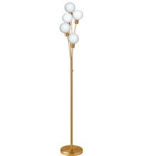  306F-AGB - 5LT Incandescent Floor Lamp, Aged Brass w/WH Glass