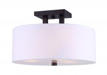  ISF578A03ORB - River, 3 Lt Semi-Flush mount, White Fabric Shade + Glass Panel, 60W Type A, 15" x 10"