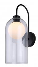  IWF1142A01BK - PELIA 7 in. 1 Light Black Sconce with Clear and Flat Opal Glass Shade