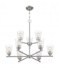  60/7189 - Bransel - 9 Light Chandelier with Seeded Glass - Brushed Nickel Finish