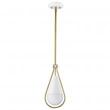  60/7922 - Admiral 1 Light Pendant; 6 Inches; Matte White and Natural Brass Finish; White Opal Glass