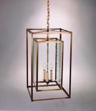  SS1424-VG-LT3-CLR - Square Hanging Inside Square Verdi Gris 3 Candelabra Sockets Clear Glass