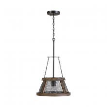  9D322A - 1-Light Wood and Mesh Shade Pendant