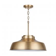  9D328A - 1-Light Industrial Metal Shade Pendant - Aged Brass with White Interior