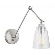  9D346A - 1-Light Clear Glass Sconce with Adjustable Arm and Shade in Brushed