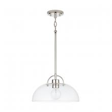  9F369A - 1-Light Pendant in Polished Nickel with Clear Glass Dome Shade